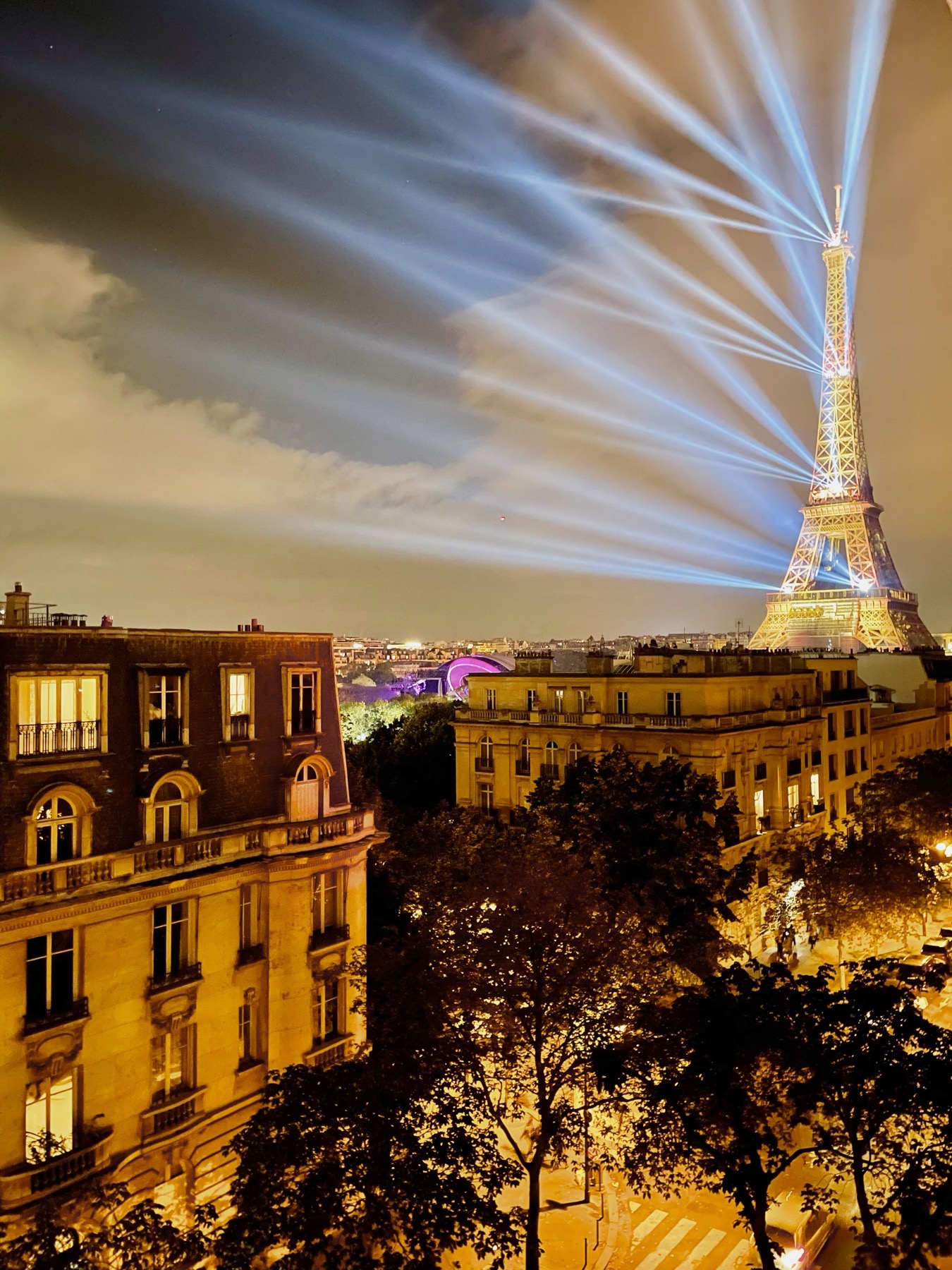 Eiffel Tower lit up at night